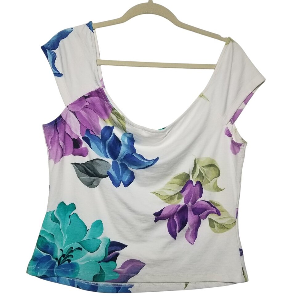 Maeve by Anthropologie Women's Blue Purple Floral Off The Shoulder Top Sz XL